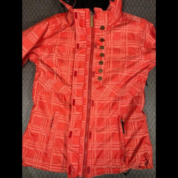 Obermeyer Womens 6 Sawyer Quality Jacket Ski Snowboarding Vented Plaid Coral NEW - Picture 4 of 7